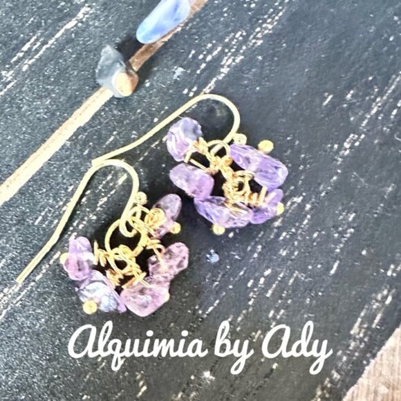 Multi charms amethyst gold earrings - Picture 1 of 1